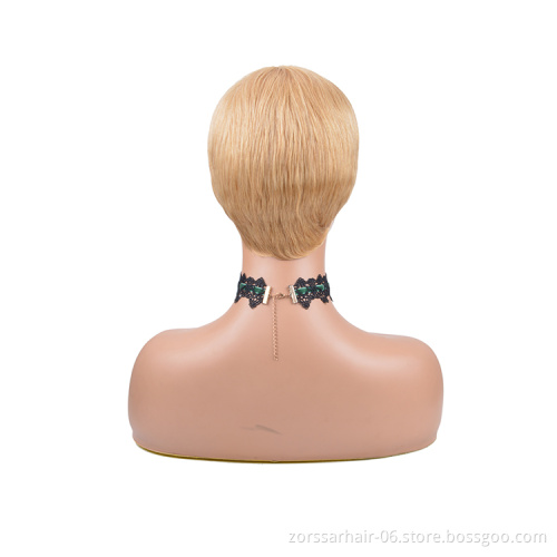 Cheap Machine Made None Pixie Cut Wigs For Women Peruvian Human Hair Lace Short Wigs